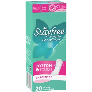 Stayfree Cotton Touch Unscented Everyday Pantyliners 20 Pack Stayfree Cotton Touch Unscented Everyday Pantyliners 20 Pack