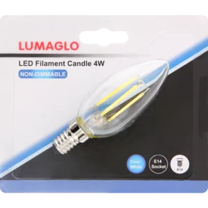 Lumaglo Cool White Vintage LED Filament Candle Small Screw Globe 4W Lumaglo Cool White Vintage LED Filament Candle Small Screw Globe 4W