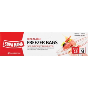 Supa Mama Medium Resealable Freezer Bags 15 Pack Supa Mama Medium Resealable Freezer Bags 15 Pack