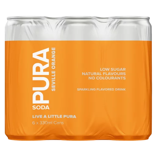 Pura Soda Seville Orange Flavoured Sparkling Drink Cans 6x330ml Pura Soda Seville Orange Flavoured Sparkling Drink Cans 6x330ml