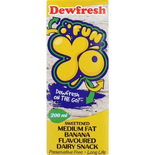 Dewfresh Fun Yo Banana Flavoured Dairy Snack 200ml Dewfresh Fun Yo Banana Flavoured Dairy Snack 200ml