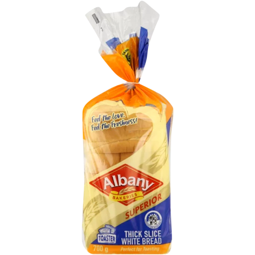 Albany Superior Thick Sliced White Bread Loaf 700g Albany Superior Thick Sliced White Bread Loaf 700g