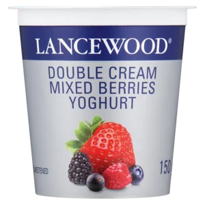 Lancewood Mixed Berries Flavoured Double Cream Yoghurt 150g Lancewood Mixed Berries Flavoured Double Cream Yoghurt 150g