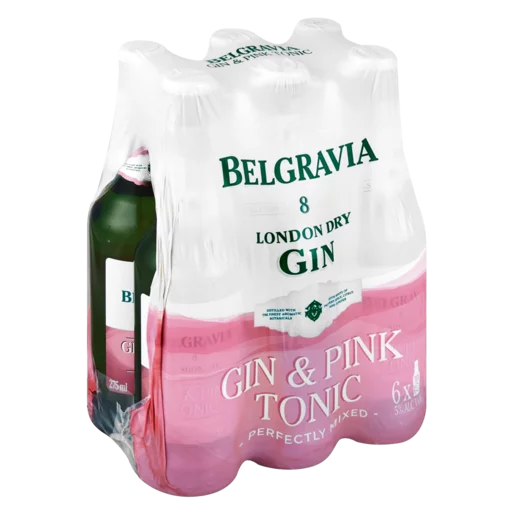 Belgravia London Dry Gin and Pink Tonic Bottles 6x275ml