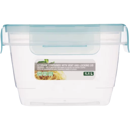 Home Discovery Square Food Storage Container With Vent & Locking Lid 1.1L Home Discovery Square Food Storage Container With Vent & Locking Lid 1.1L