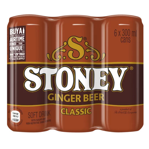 Stoney Ginger Beer Classic Soft Drink Cans 6x300ml