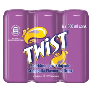 Twist Granadilla Flavoured Soft Drink Cans 6x300ml Twist Granadilla Flavoured Soft Drink Cans 6x300ml