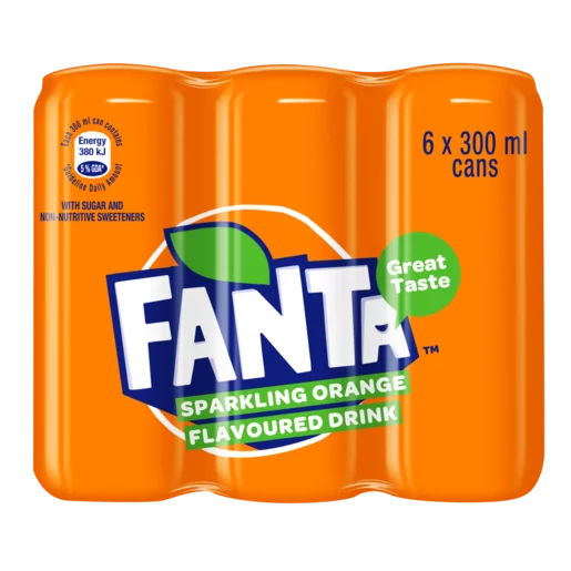 Fanta Orange Flavoured Soft Drink Cans 6x300ml Fanta Orange Flavoured Soft Drink Cans 6x300ml