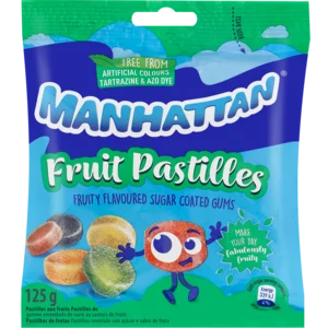 Manhattan Fruity Flavoured Sugar Coated Fruit Pastilles 125g Manhattan Fruity Flavoured Sugar Coated Fruit Pastilles 125g