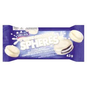Chelsea Spheres White Chocolate Coated Biscuits 42g Chelsea Spheres White Chocolate Coated Biscuits 42g