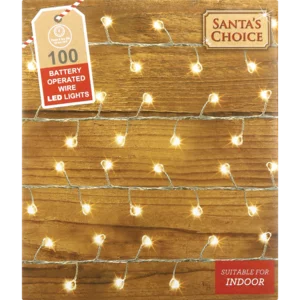 Santa's Choice Warm White Battery Operated LED Lights 100 Pack