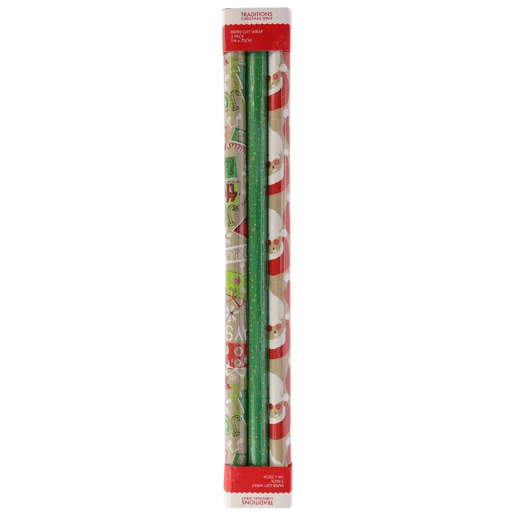 Traditions Christmas Wrapping Paper 1mx70cm 3 Pack (Assorted Item - Supplied At Random)