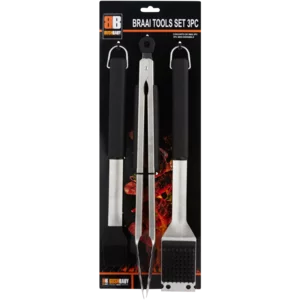 Bush Baby Black Soft Grip Braai Tool Set 3 Piece