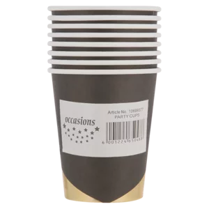 Occasions Black & Gold Paper Cups 8 Pack Occasions Black & Gold Paper Cups 8 Pack