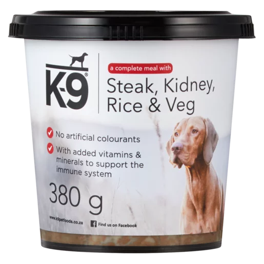 K-9 Steak, Kidney, Rice & Veg Dog Food 380g K-9 Steak, Kidney, Rice & Veg Dog Food 380g