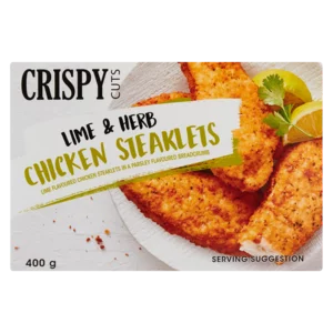 Crispy Cuts Lime & Herb Chicken Steaklets 400g Crispy Cuts Lime & Herb Chicken Steaklets 400g