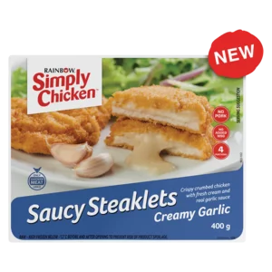 Rainbow Simply Chicken Saucy Steaklets Creamy Garlic 400g