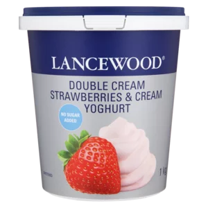 Lancewood Strawberries & Cream Flavoured Double Cream Yoghurt No Sugar Added 1kg Lancewood Strawberries & Cream Flavoured Double Cream Yoghurt No Sugar Added 1kg