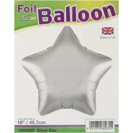 Oaktree Silver Star Foil Balloon 45.7cm Oaktree Silver Star Foil Balloon 45.7cm