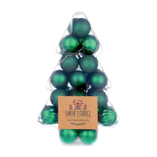 Tree Shaped Christmas Balls 30mm 34 Pack (Assorted Item - Supplied At Random)