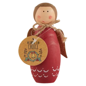 Santa's Choice Red Wooden Angel Christmas Decoration 10cm