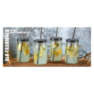Old Fashioned Glass Handle Mason Jar With Straw & Lid Set 12 Piece Old Fashioned Glass Handle Mason Jar With Straw & Lid Set 12 Piece