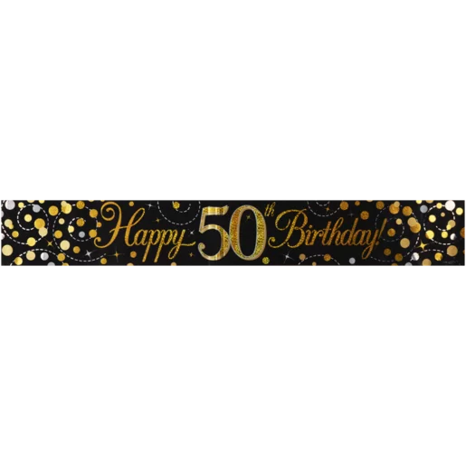 Oaktree UK Gold Sparkling Fizz Happy 50th Birthday Banner 2.7m Oaktree UK Gold Sparkling Fizz Happy 50th Birthday Banner 2.7m