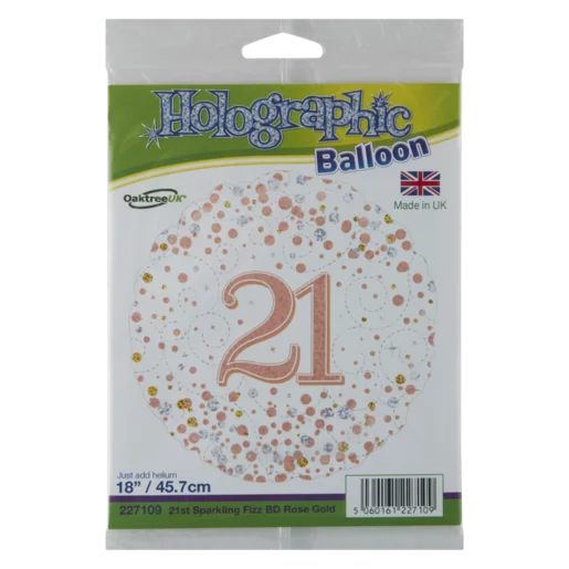 Oaktree Rose Gold 21st Happy Birthday Foil Balloon 45.7cm Oaktree Rose Gold 21st Happy Birthday Foil Balloon 45.7cm