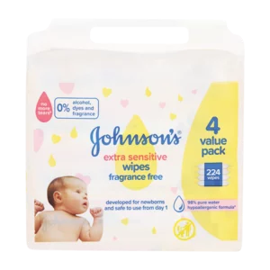 Johnson's Extra Sensitive Fragrance Free Baby Wipes 224 Pack