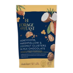 Forage And Feast Honeycomb Marshmallow & Coconut Cluster In Milk Chocolate 130g Forage And Feast Honeycomb Marshmallow & Coconut Cluster In Milk Chocolate 130g