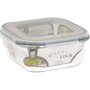 Bake N Lock Grey Square Glass Dish & Lid 750ml