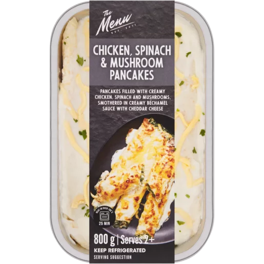 The Menu Chicken Spinach & Mushroom Pancakes 800g The Menu Chicken Spinach & Mushroom Pancakes 800g