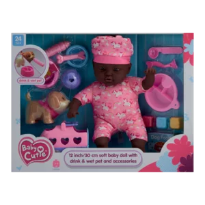 Baby Cutie Drink & Wet Nia Baby Doll & Pet Set 30cm Baby Cutie Drink & Wet Nia Baby Doll & Pet Set 30cm