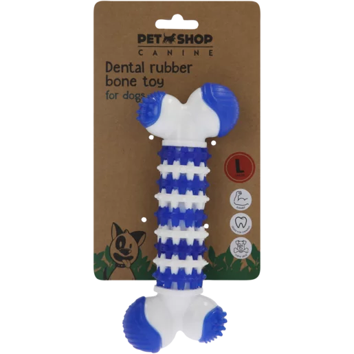 Pet Shop Large White & Blue Dental Bone Rubber Dog Toy