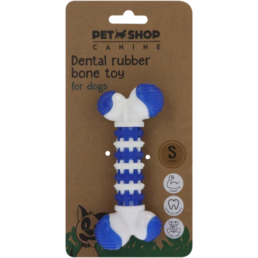 Pet Shop Small White & Blue Dental Rubber Bone Dog Toy
