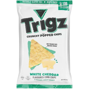 Trigz Crunchy Popped Chips White Cheddar Flavoured Corn Chips 85g