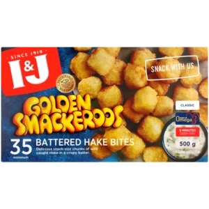 I&J Golden Smackeroos Frozen Classic Battered Hake Bites 35 Pack 500g