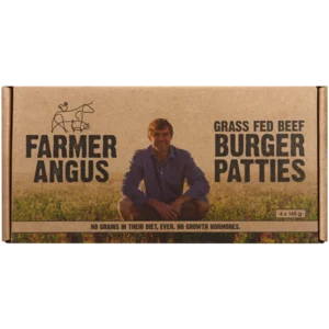 Farmer Angus Grass Fed Frozen Beef Burger Patties 4x165g