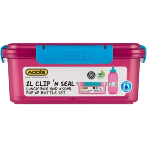 Addis Pink Clip 'N Seal Lunch Box & Pop Up Bottle Set 2 Piece