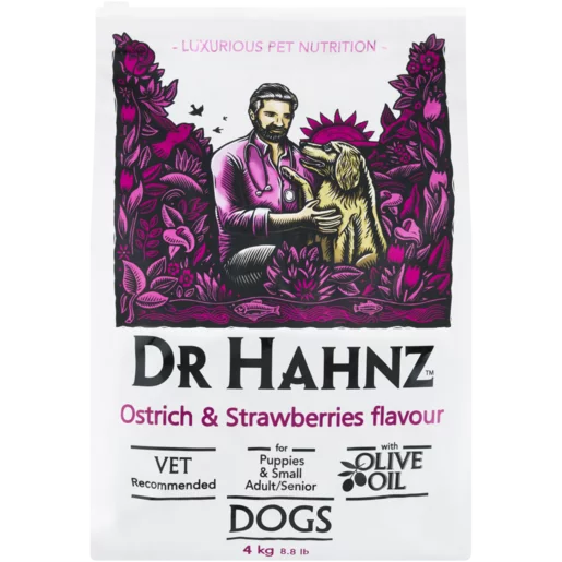Dr. Hahnz Ostrich & Strawberries Flavoured Dog Food 4kg Dr. Hahnz Ostrich & Strawberries Flavoured Dog Food 4kg