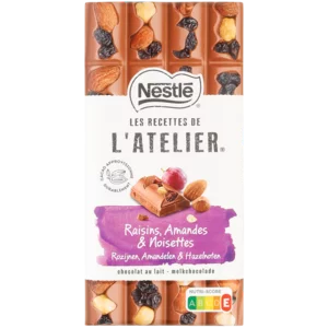 Nestlé L'Atelier Raisin, Almonds & Hazelnuts Flavoured Milk Chocolate Slab 170g Nestlé L'Atelier Raisin, Almonds & Hazelnuts Flavoured Milk Chocolate Slab 170g