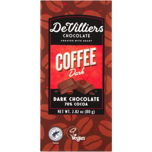 De Villiers Coffee Flavoured 70% Dark Chocolate Slab 80g