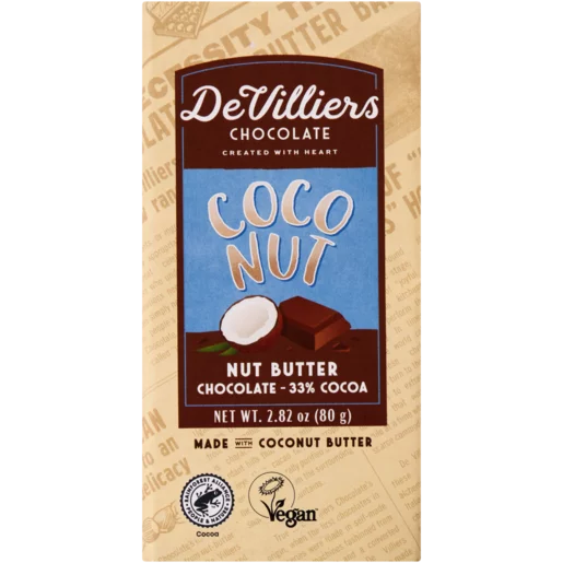 De Villiers Coconut Nut Butter Chocolate Bar 80g De Villiers Coconut Nut Butter Chocolate Bar 80g