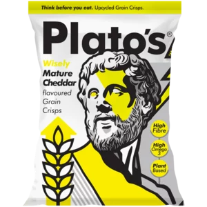 Plato's Wisely Mature Cheddar Flavoured Grain Crisps Bag 125g Plato's Wisely Mature Cheddar Flavoured Grain Crisps Bag 125g