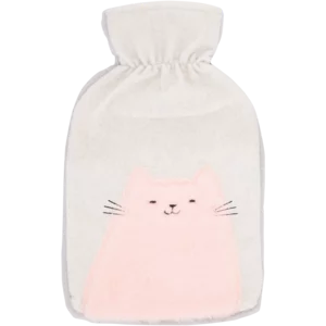 Hot Water Bottle With White & Pink Felt Cat Cover 2L