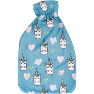 Hot Water Bottle With Blue Fleece Unicorn Cover 2L Hot Water Bottle With Blue Fleece Unicorn Cover 2L