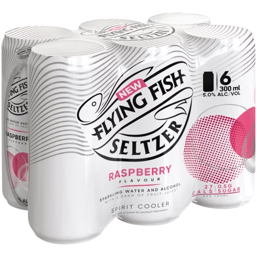 Flying Fish Seltzer Raspberry Flavoured Spirit Cooler Cans 6x300ml Flying Fish Seltzer Raspberry Flavoured Spirit Cooler Cans 6x300ml