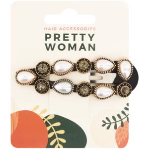 Pretty Woman Hair Accessories Black, White & Gold Lady Pearl Snap Clip Pretty Woman Hair Accessories Black, White & Gold Lady Pearl Snap Clip