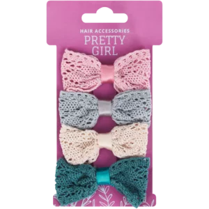 Pretty Girl Lace Bow Hair Clips 4 Piece