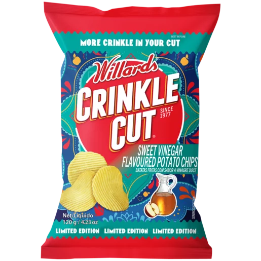 Willards Crinkle Cut Sweet Vinegar Flavour Potato Chips 120g Willards Crinkle Cut Sweet Vinegar Flavour Potato Chips 120g
